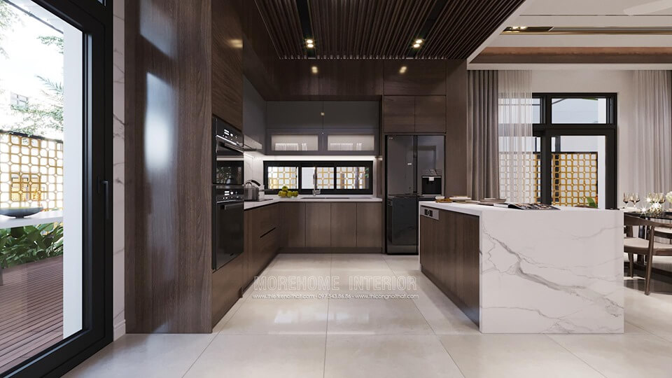 Mẫu thiết kế tủ bếp hiện đại đẹp cho không gian phòng bếp nhà biệt thự Tủ bếp đẹp